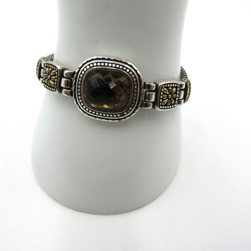 Brighton Chain Bracelet Two Tone Silver Gold Brown Cushion Stone Heart